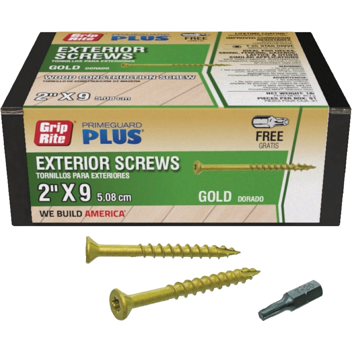 Grip-Rite Primeguard Plus 2 In. x 9 ga T20 Star Drive Bugle Head Coarse Thread Type 17 Point Gold Exterior Construction Screw (1 Lb.)