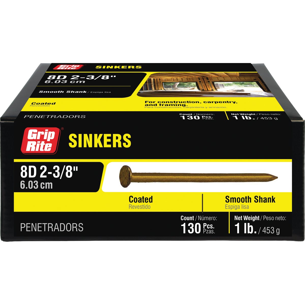 Grip-Rite 2-3/8 In. x 11-1/2 ga x 8d Coated Sinker Framing Nails (153-Count) Image 2
