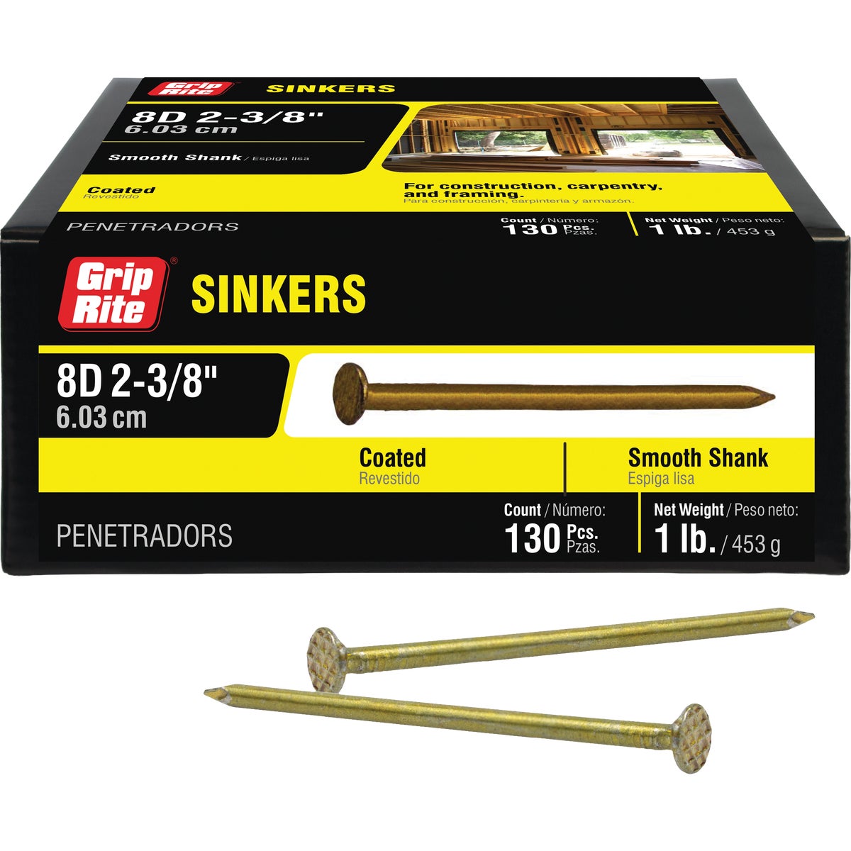 Grip-Rite 2-3/8 In. x 11-1/2 ga x 8d Coated Sinker Framing Nails (153-Count)