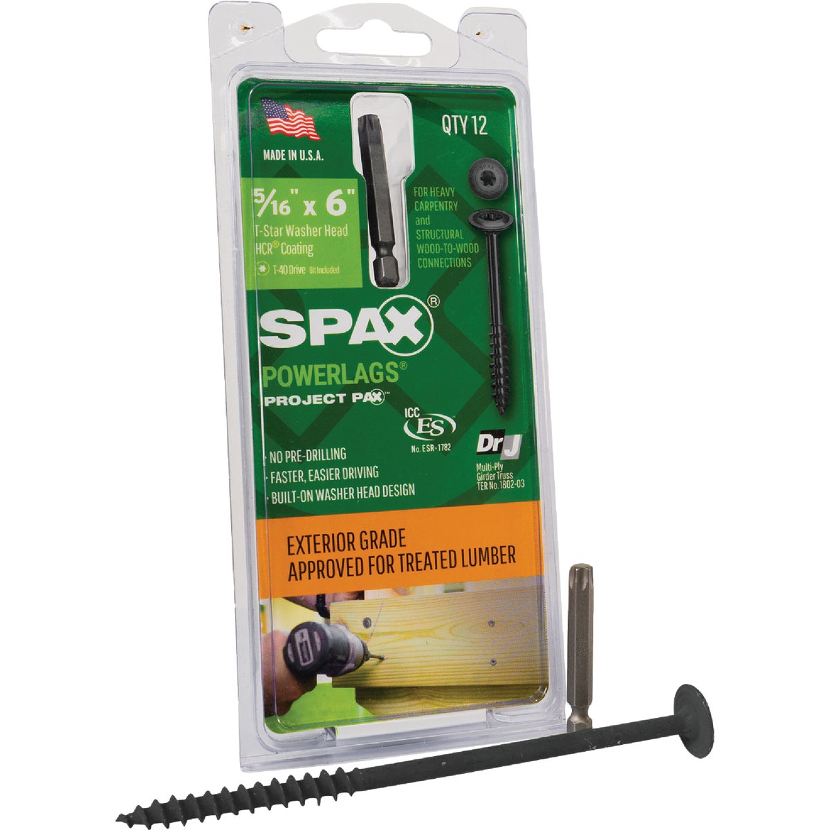 SPAX PowerLags 5/16 In. x 6 In. T40 Washer Head HCR (Exterior Rated) Lag Screw (12-Count)