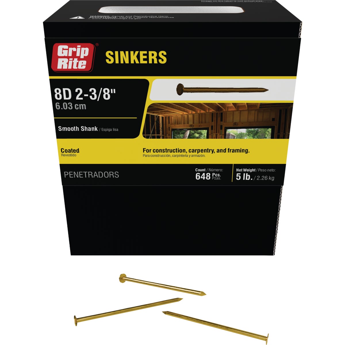 Grip-Rite 2-3/8 In. x 11 ga x 8d Coated Sinker Framing Nails (765-Count)