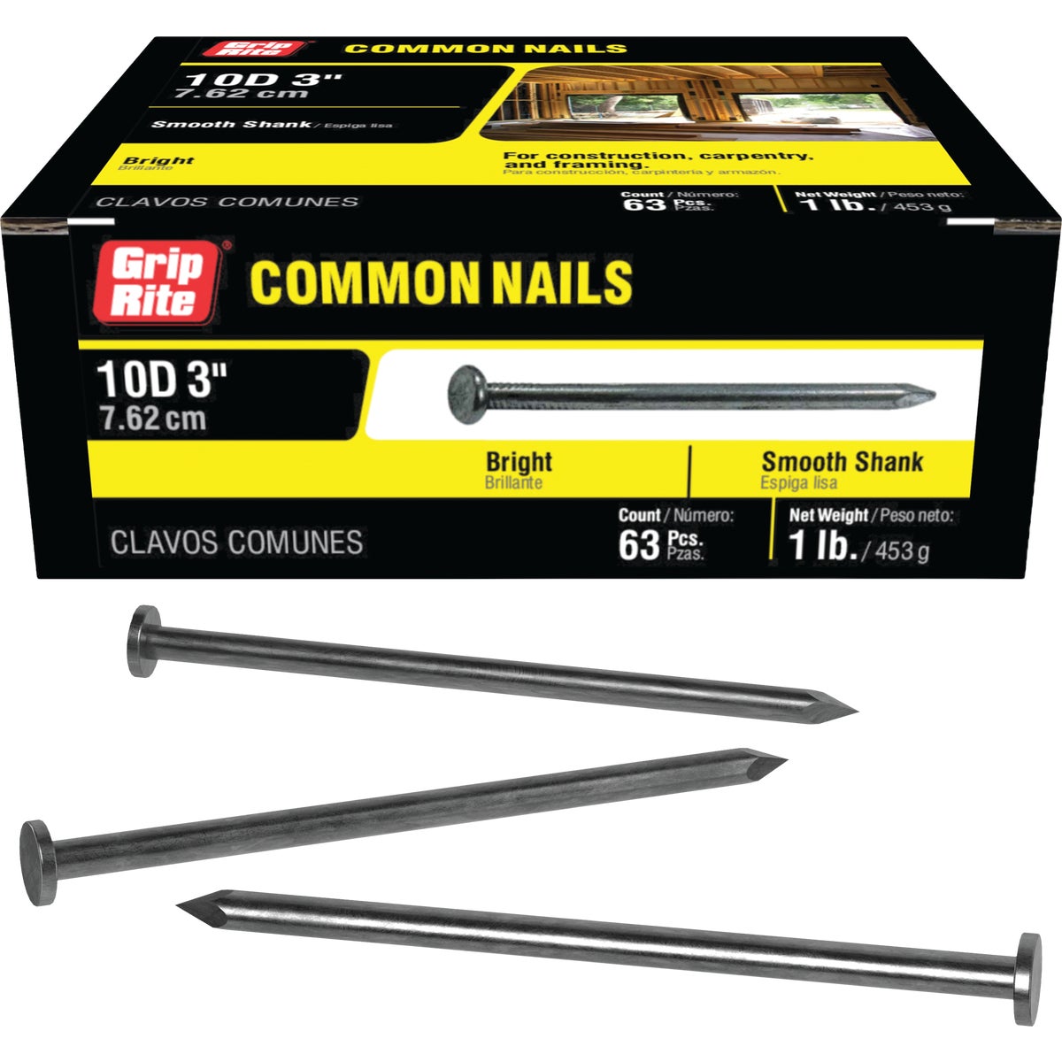 Grip-Rite 3 In. x 9 ga x 10d Bright Common Nails (66-Count)