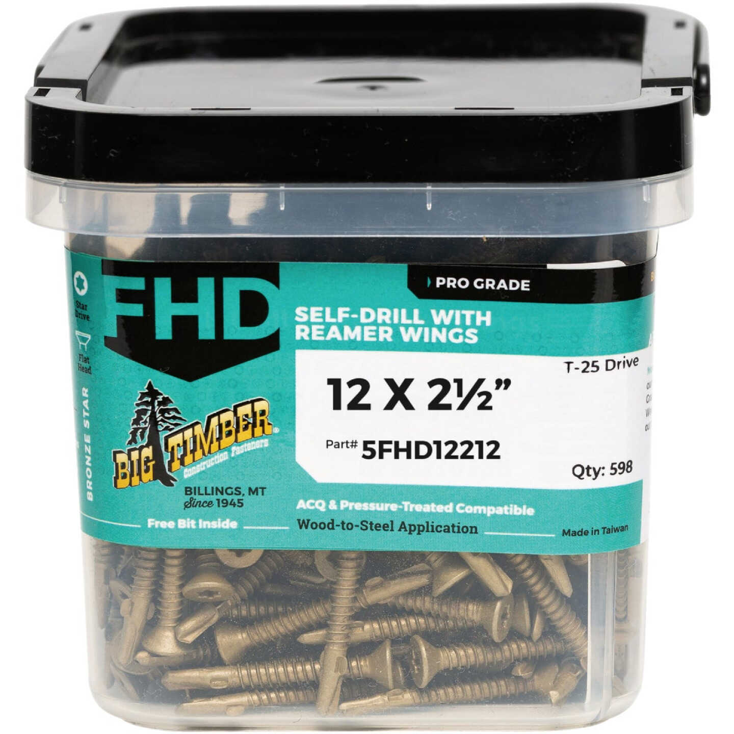 Big Timber #12 x 2-1/2 In. Flat Head Self-Drilling Wood to Metal Screw (5 Lb.) Image 1