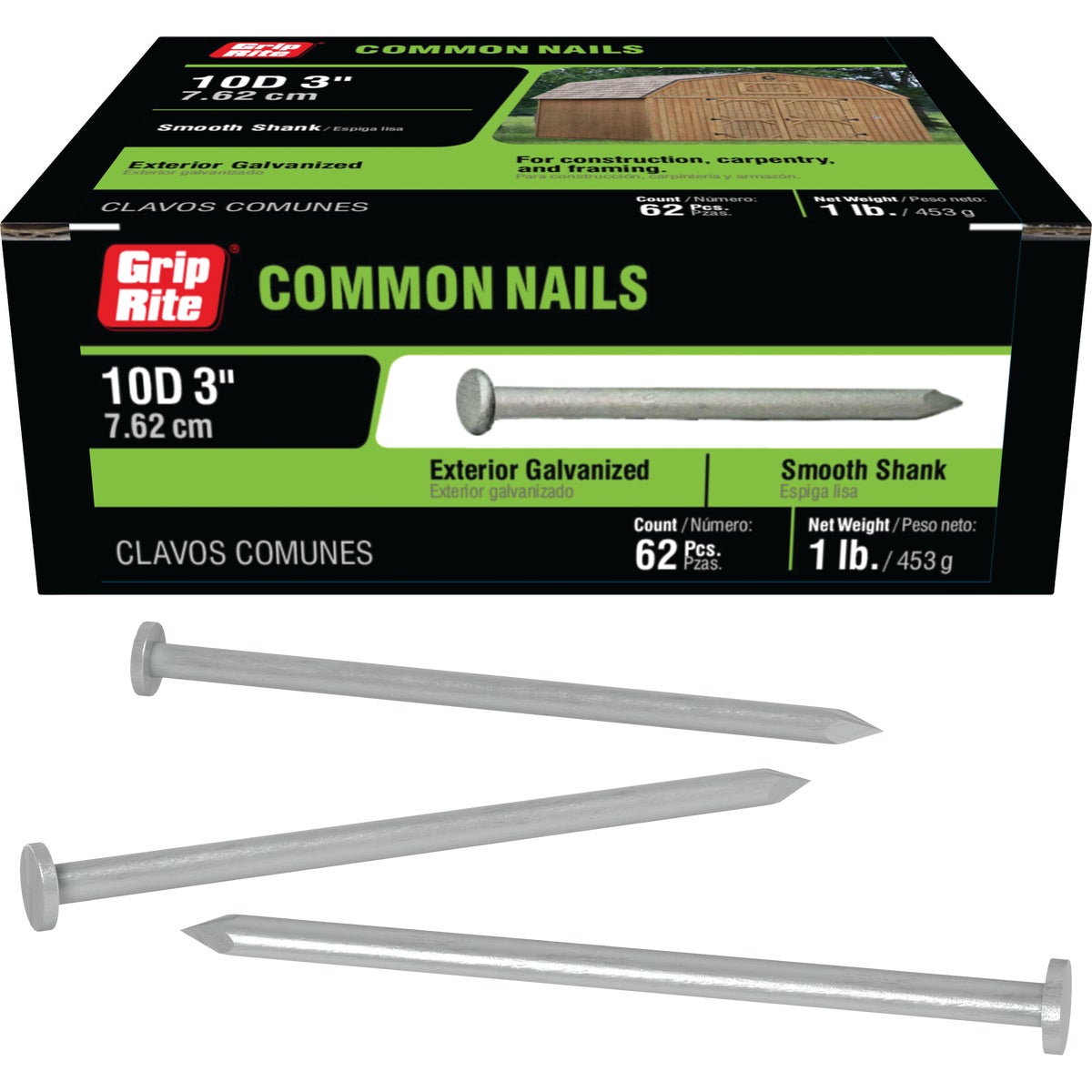 Grip-Rite 3 In. x 9 ga x 10d Hot Galvanized Common Nails (66-Count)