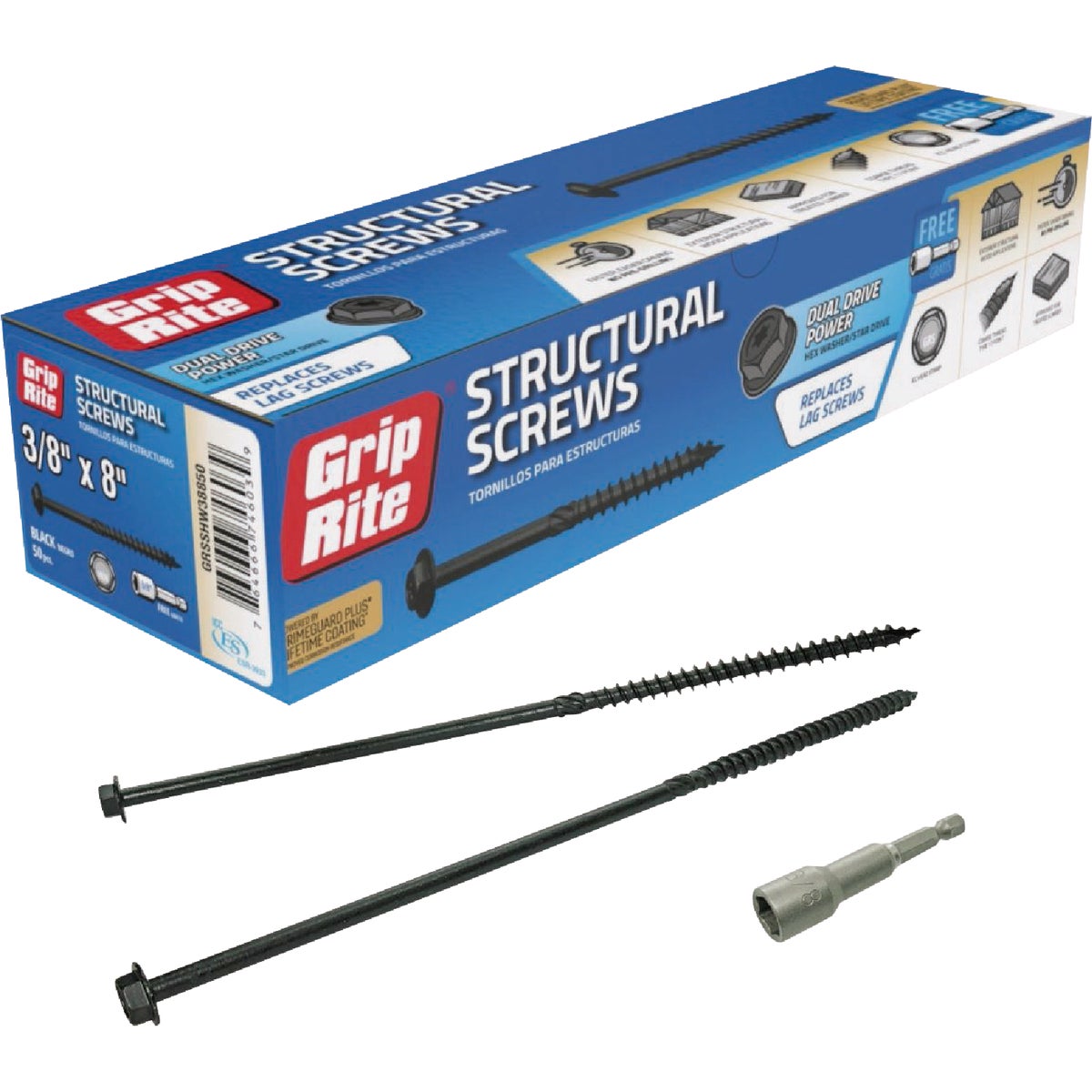 Grip-Rite PrimeGuard Plus 3/8 In. x 10 In. Hex Washer Head Structural Screw (50-Count) Image 1