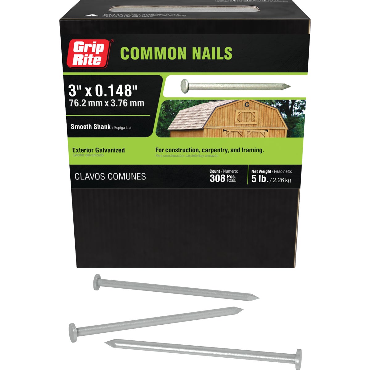 Grip-Rite 3 In. x 9 ga x 10d Hot Galvanized Common Nails (330-Count) Image 1
