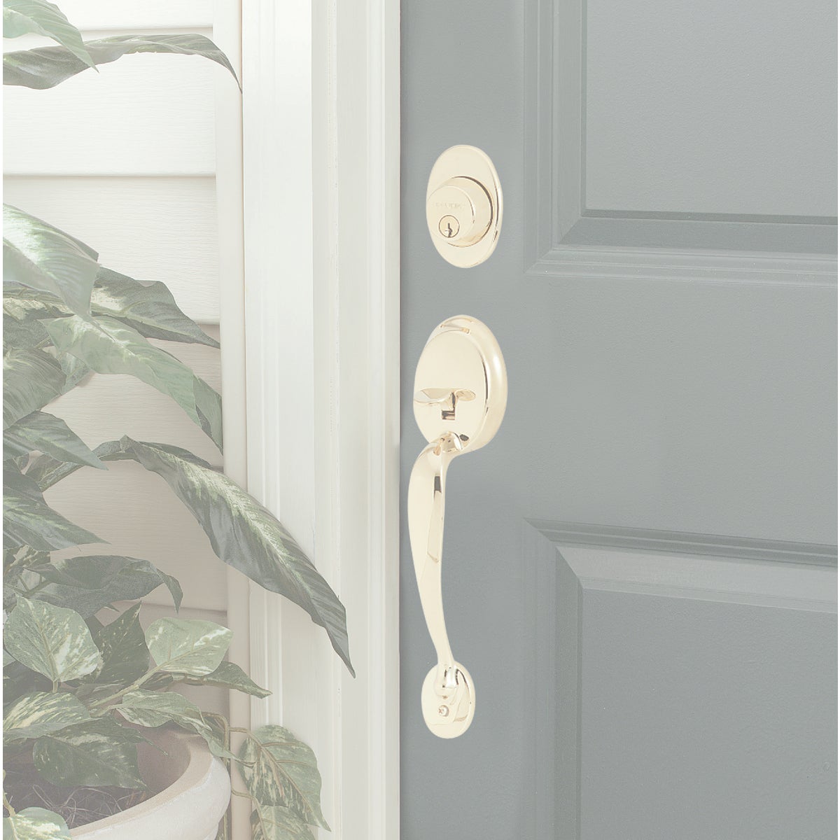 Schlage Bright Brass Entry Door Handleset with Plymouth Knob Image 6