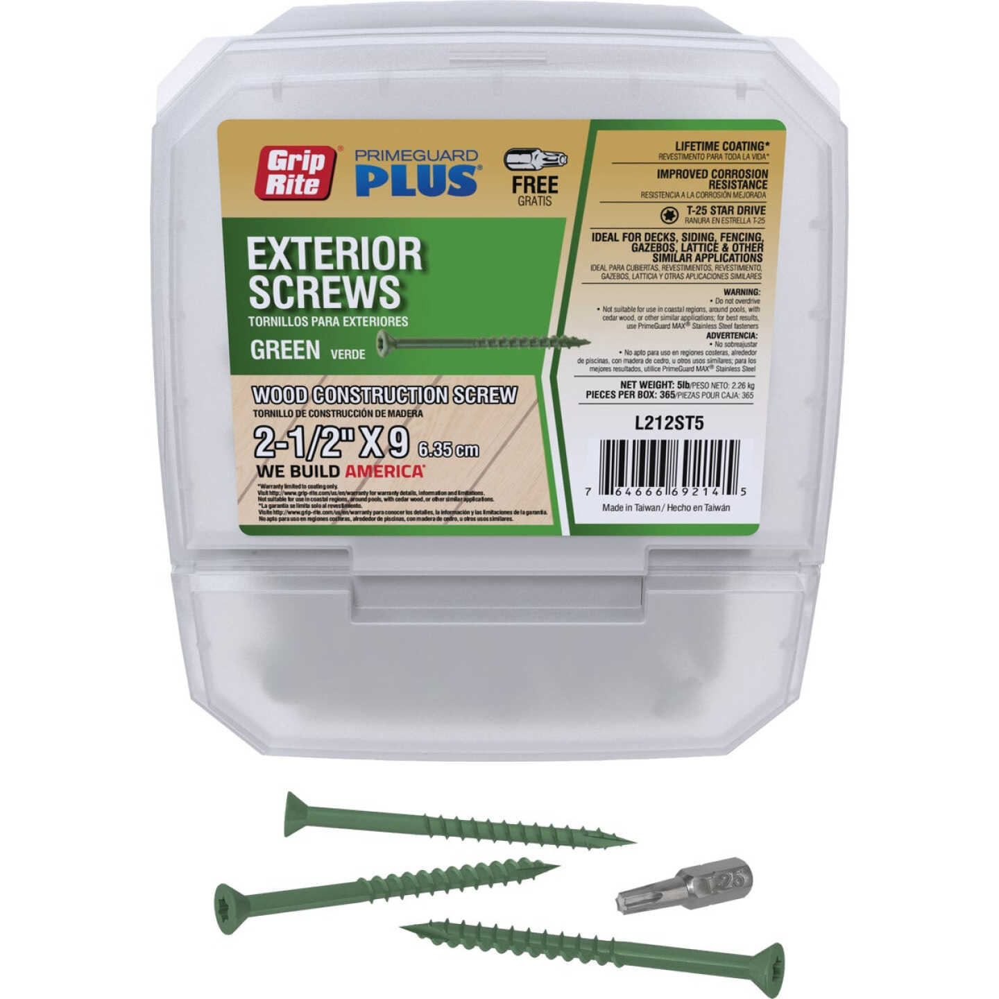 Grip-Rite PrimeGuard Plus 2-1/2 In. x 9 ga Star Drive Green Self-Drilling Exterior Screw (5 Lb.) Image 1