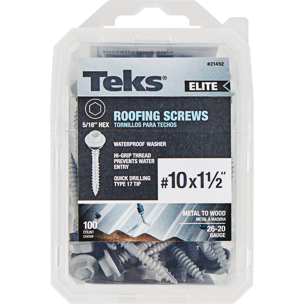 Teks Elite #10 x 1-1/2 In. Hex Washer Head Sharp Point Metal to Wood Roofing Screw (100-Count) Image 4