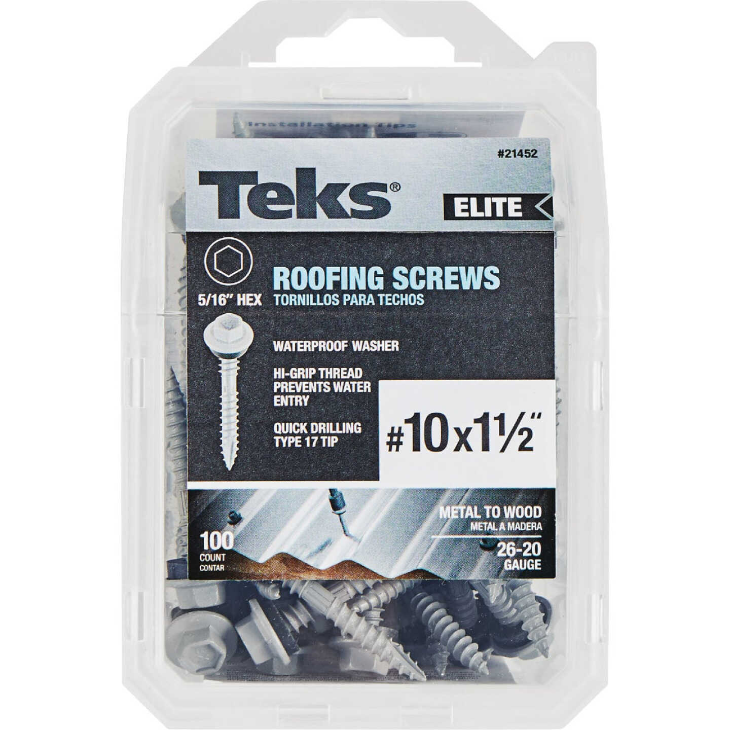 Teks Elite #10 x 1-1/2 In. Hex Washer Head Sharp Point Metal to Wood Roofing Screw (100-Count) Image 4