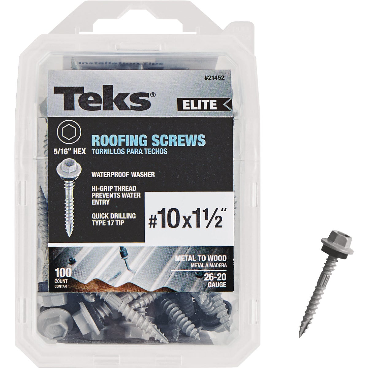 Teks Elite #10 x 1-1/2 In. Hex Washer Head Sharp Point Metal to Wood Roofing Screw (100-Count)