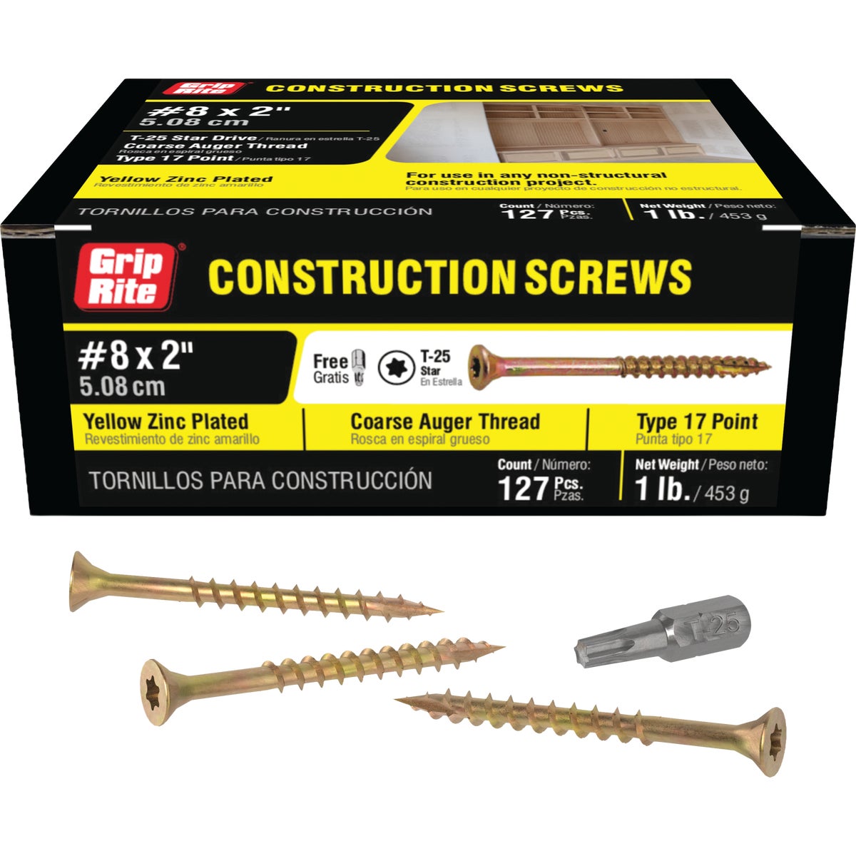 Grip-Rite 2 In. x 8 ga Star Drive Dual Flat Head Coarse Thread Yellow Zinc Coated General Construction Screw (1 Lb.)