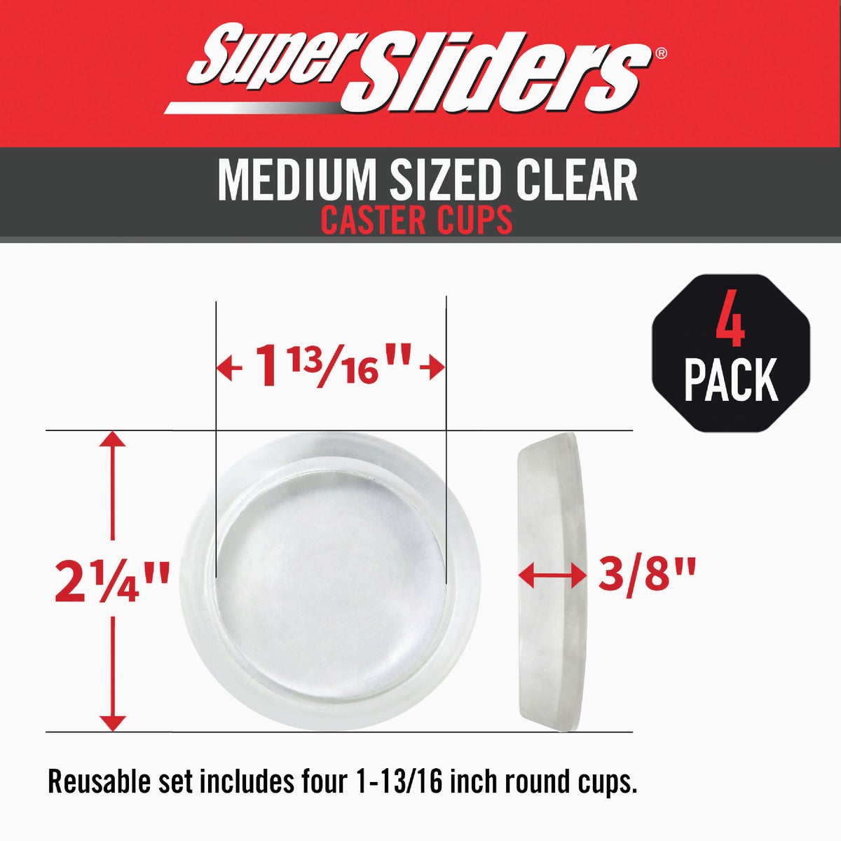 Super Sliders 1-13/16 In. Clear Round Furniture Leg Cup (4-Pack) Image 2
