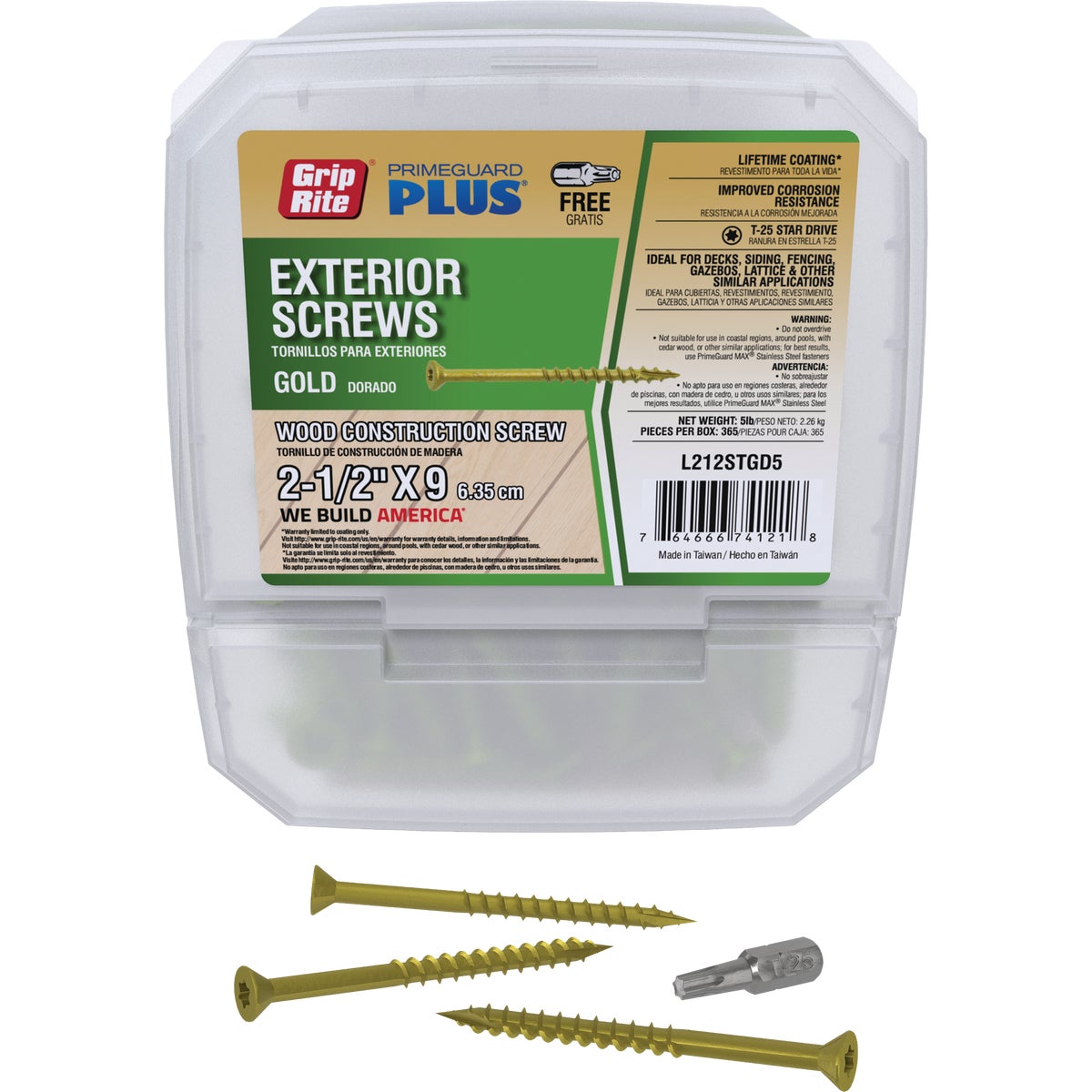 Grip-Rite PrimeGuard Plus 2-1/2 In. x 9 ga Star Drive Gold Exterior Construction Screw (5 Lb.)