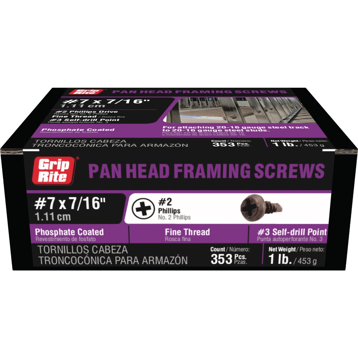 Grip-Rite #7 x 7/16 In. #2 Phillips Self-Drilling Framing Screw (353-Count) Image 2