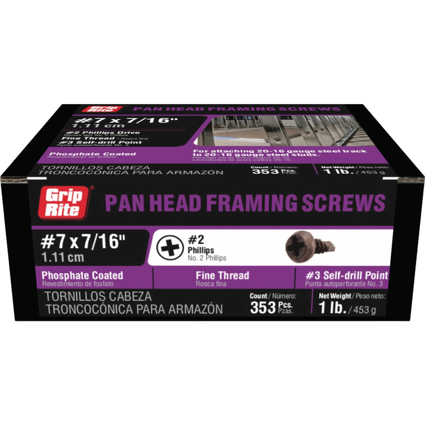 Grip-Rite #7 x 7/16 In. #2 Phillips Self-Drilling Framing Screw (353-Count) Image 2