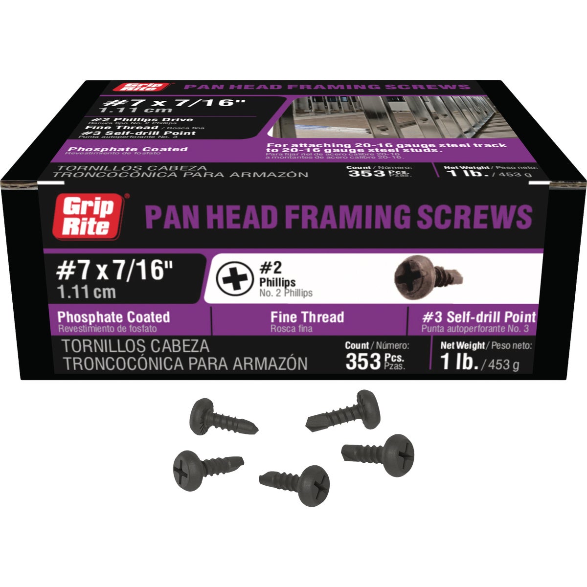 Grip-Rite #7 x 7/16 In. #2 Phillips Self-Drilling Framing Screw (353-Count)