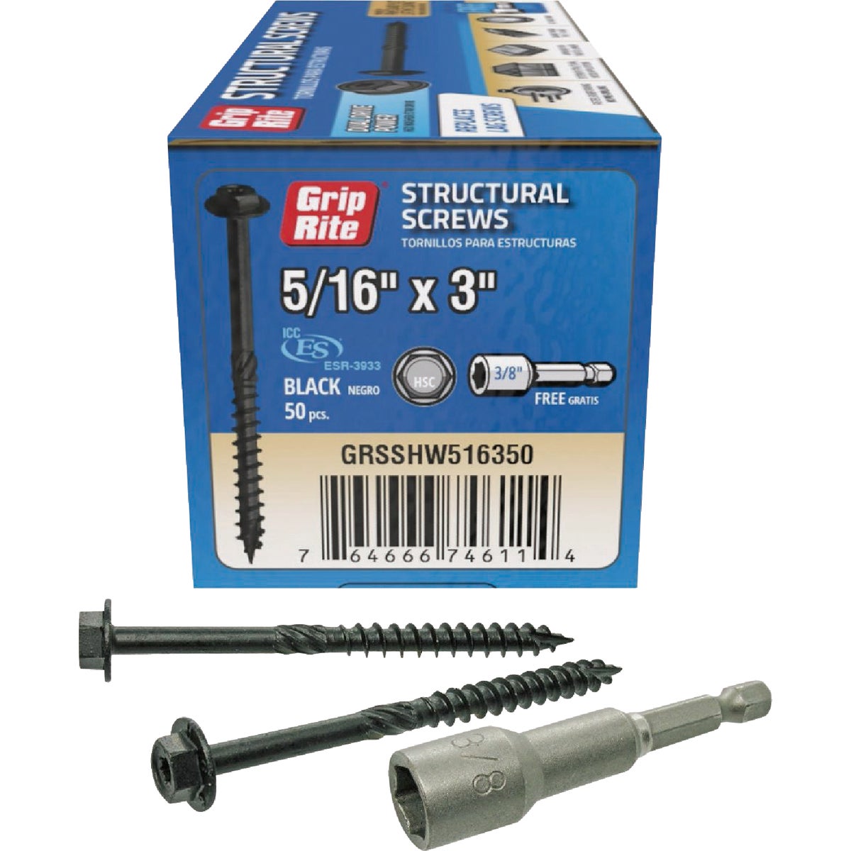 Grip-Rite PrimeGuard Plus 5/16 In. x 3 In. Hex Washer Head Structural Screw (50-Count) Image 1