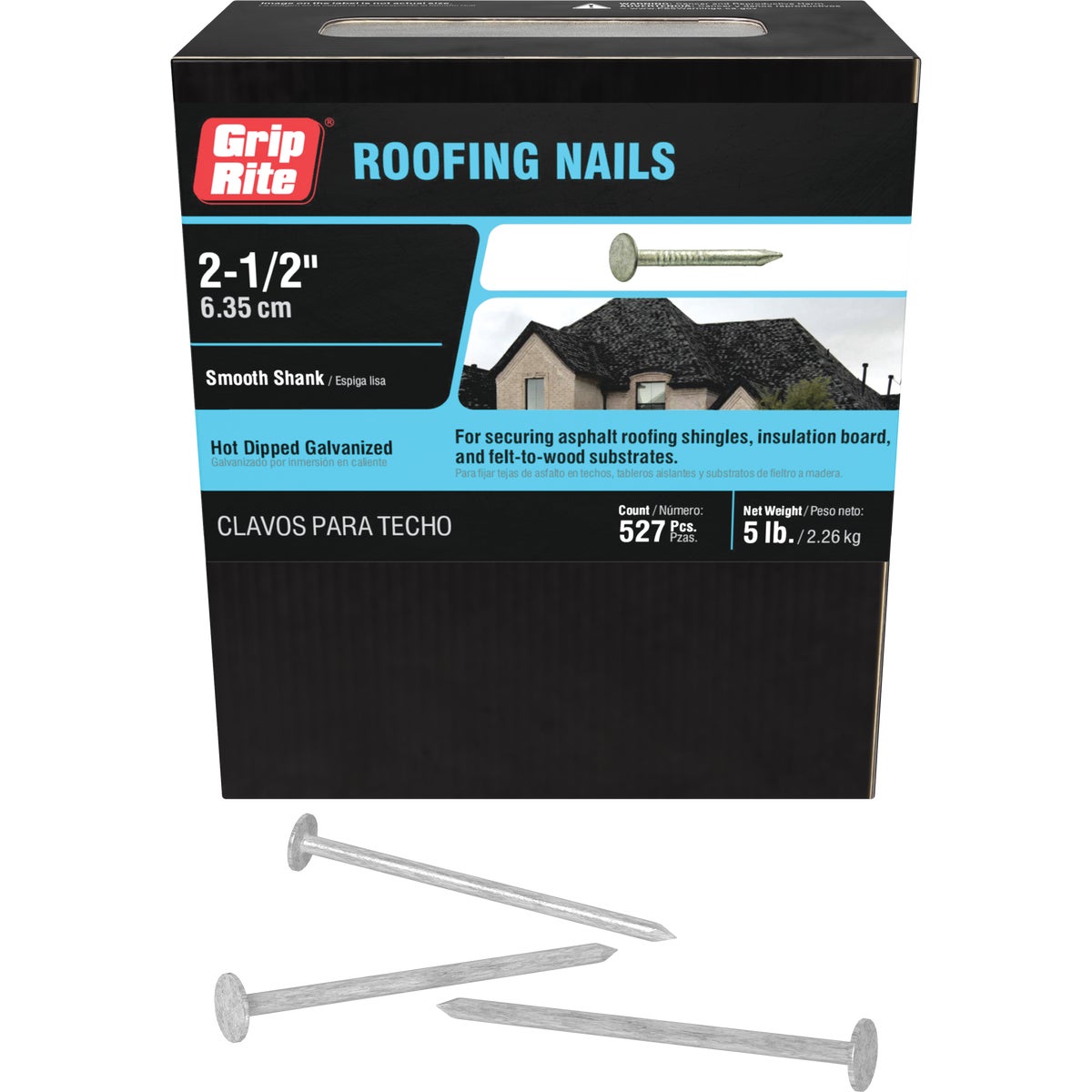 Grip-Rite 2-1/2 In. x 11 ga Smooth Shank Hot Dipped Galvanized Steel Roofing Nail (5 Lb.)