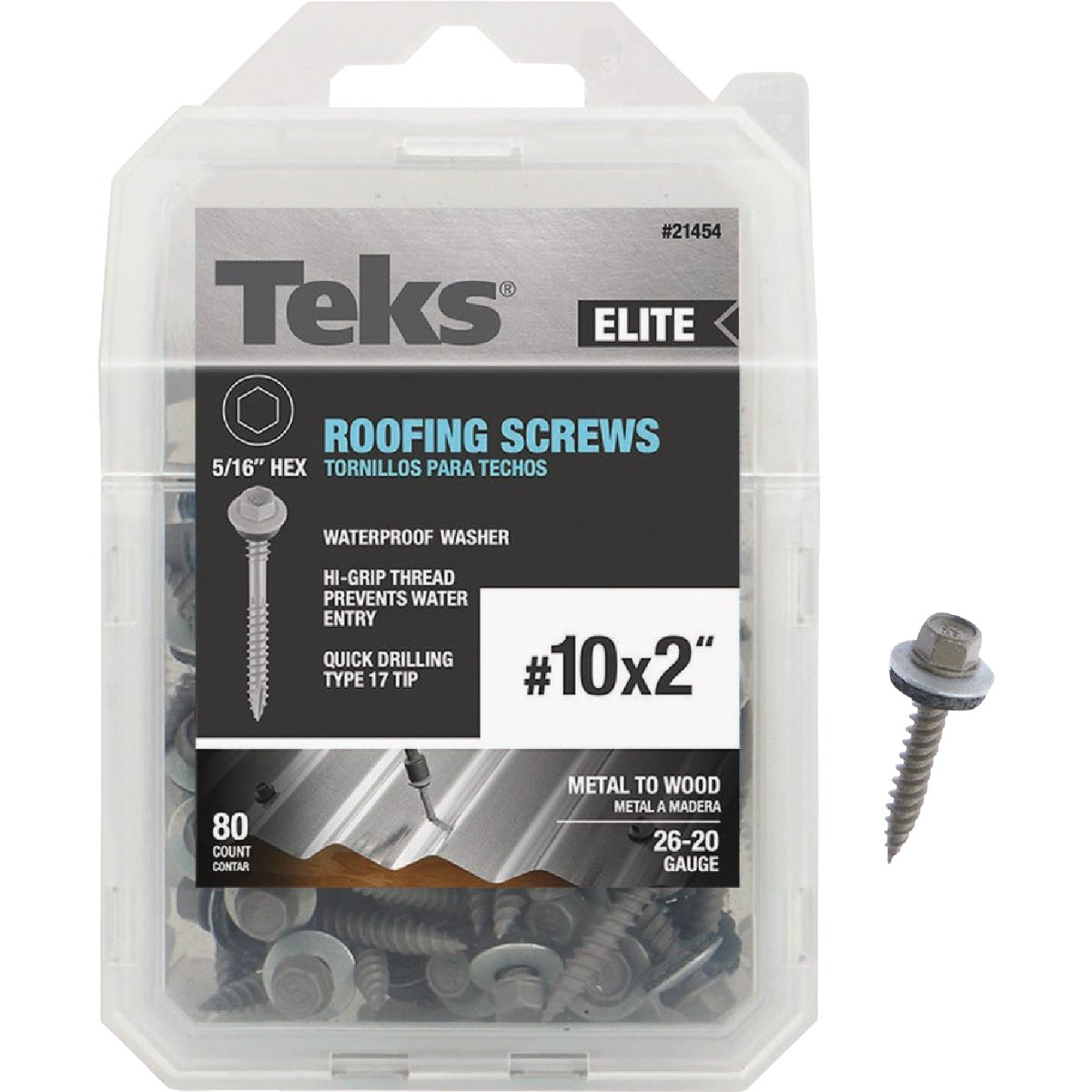 Teks Elite #10 x 2 In. Hex Washer Head Sharp Point Metal to Wood Roofing Screw (80-Count)