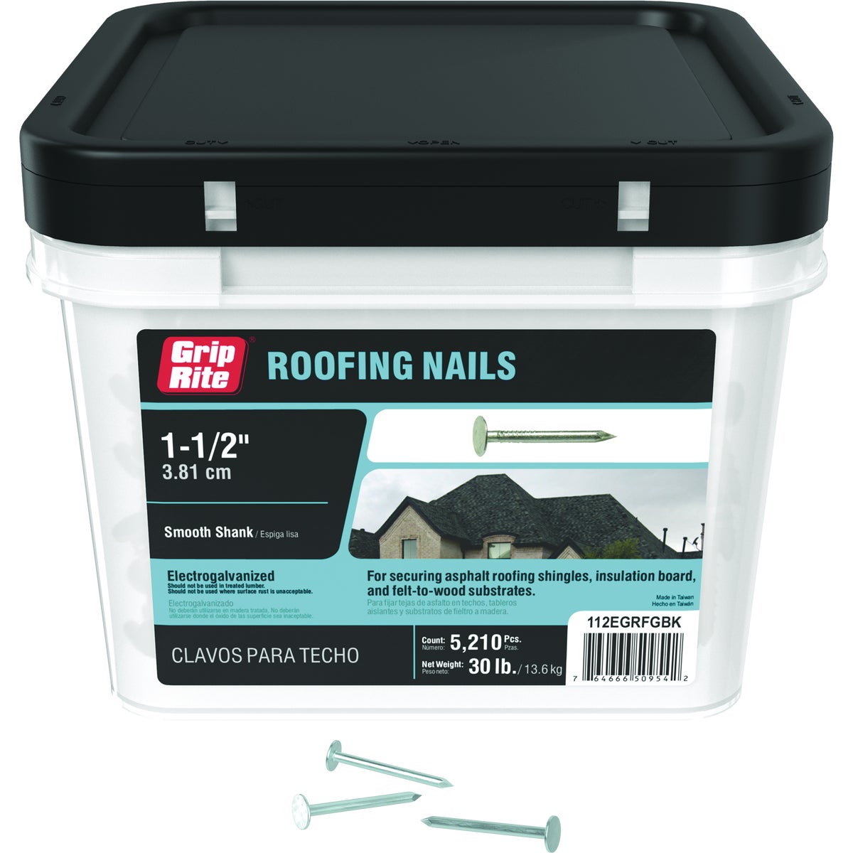 Grip-Rite 1-1/2 In. x 11 ga Smooth Shank Flat Head Electrogalvanized Roofing Nail (30 Lb.)