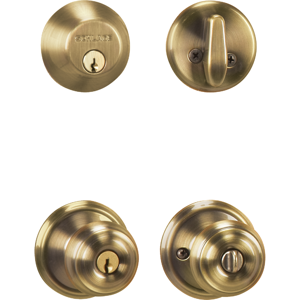 Schlage Antique Brass Deadbolt & Door Knob Combo