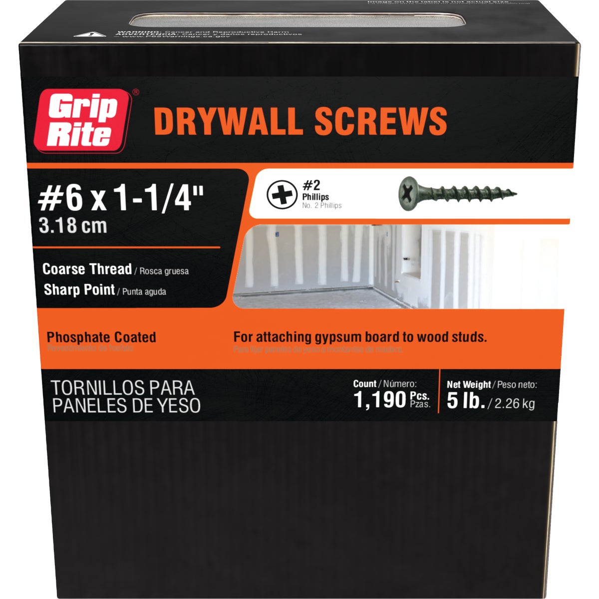 Grip-Rite #6 x 1-1/4 In. Coarse Thread Black Phosphate Drywall Screw (5 Lb.) Image 2