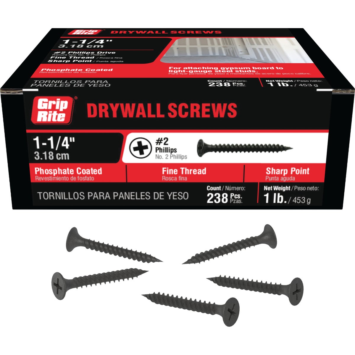 Grip-Rite #6 x 1-1/4 In. Fine Thread Multipurpose Drywall Screw (1 Lb.) Image 1