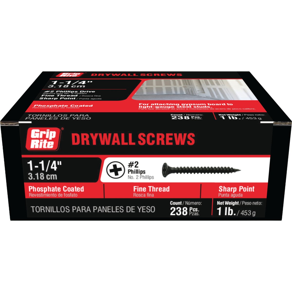 Grip-Rite #6 x 1-1/4 In. Fine Thread Multipurpose Drywall Screw (1 Lb.) Image 2