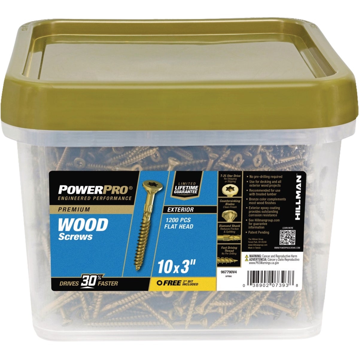 Hillman PowerPro #10 x 3 In. Premium Exterior Wood Screw (1200-Count)