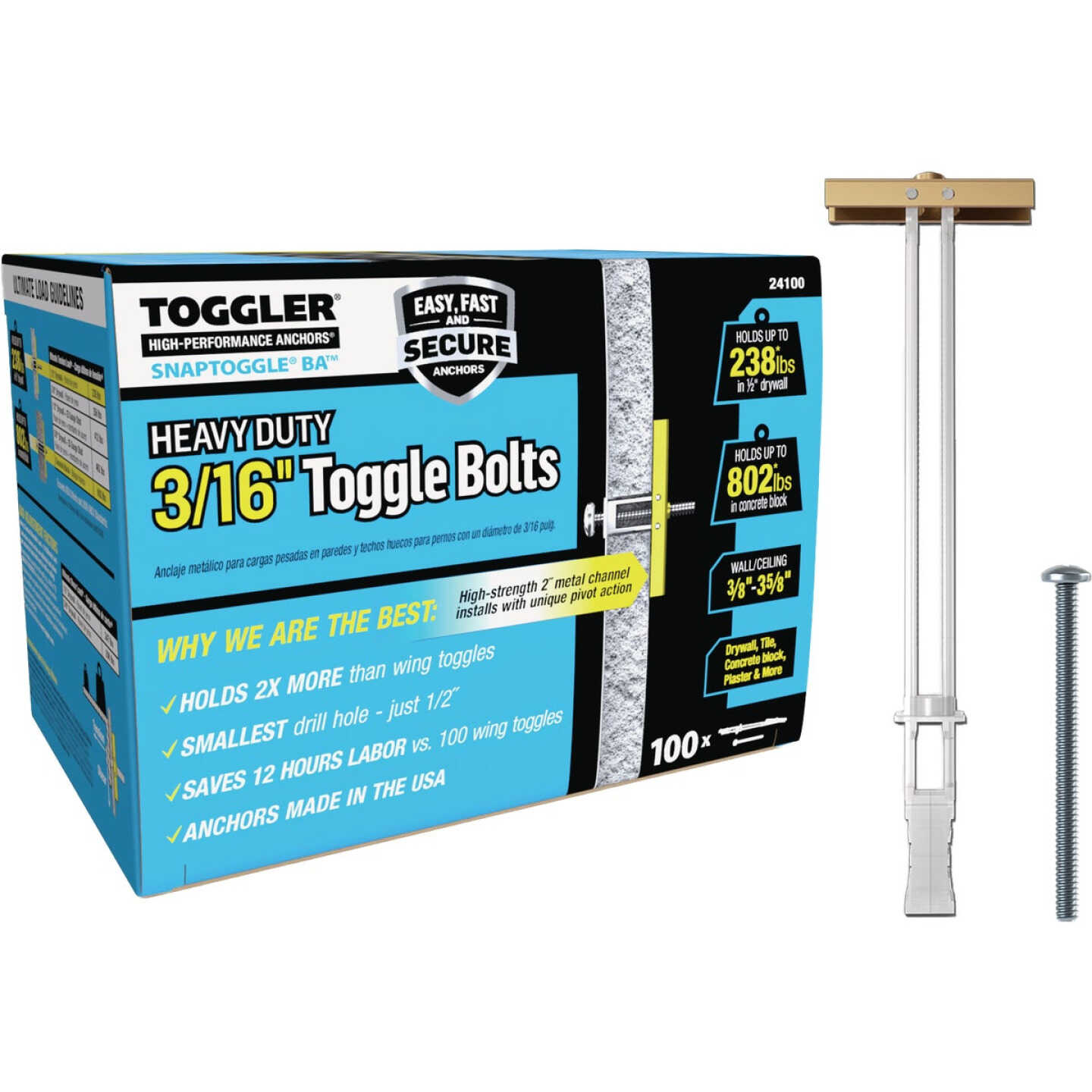 Toggler Snaptoggle 3/16-24 x 2 In. Toggle Bolt (100-Count) Image 1