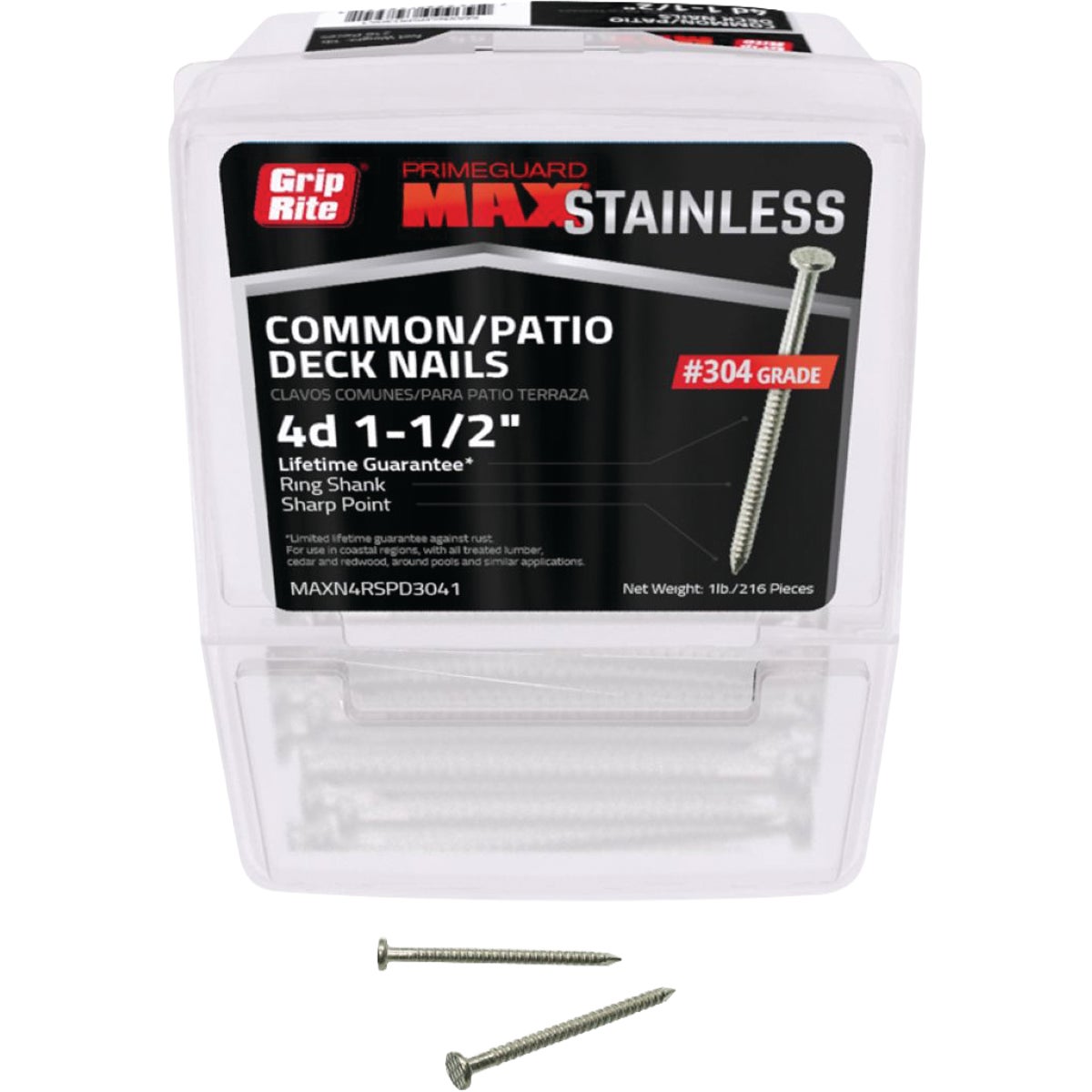 Grip-Rite 1-1/2 In. 4d x 12 ga Ring Shank #304 Stainless Steel Patio/Deck Nail (1 Lb.)