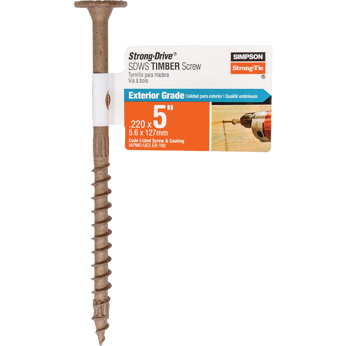 Simpson Strong-Tie Strong-Drive SDWS 5 In. x 0.220 In. T40 (Exterior Grade) Tan Timber Screw Image 2