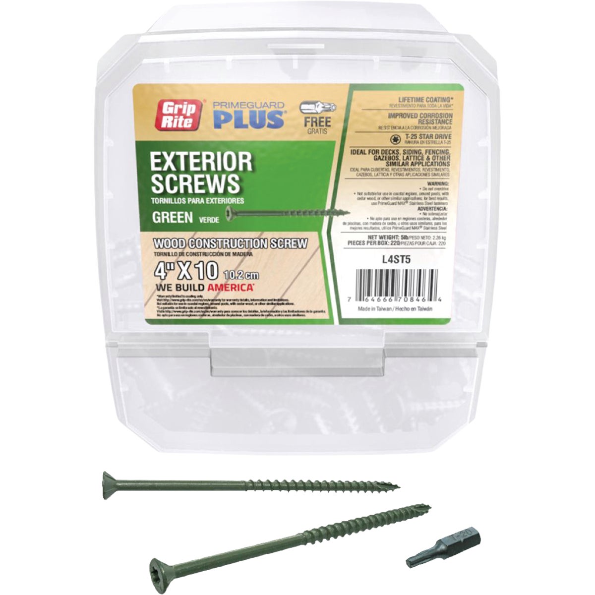 Grip-Rite PrimeGuard Plus 4 In. x 10 ga T-25 Star Drive Bugle Head Coarse Thread Type 17 Point Green Exterior Construction Screw (5 Lb.)