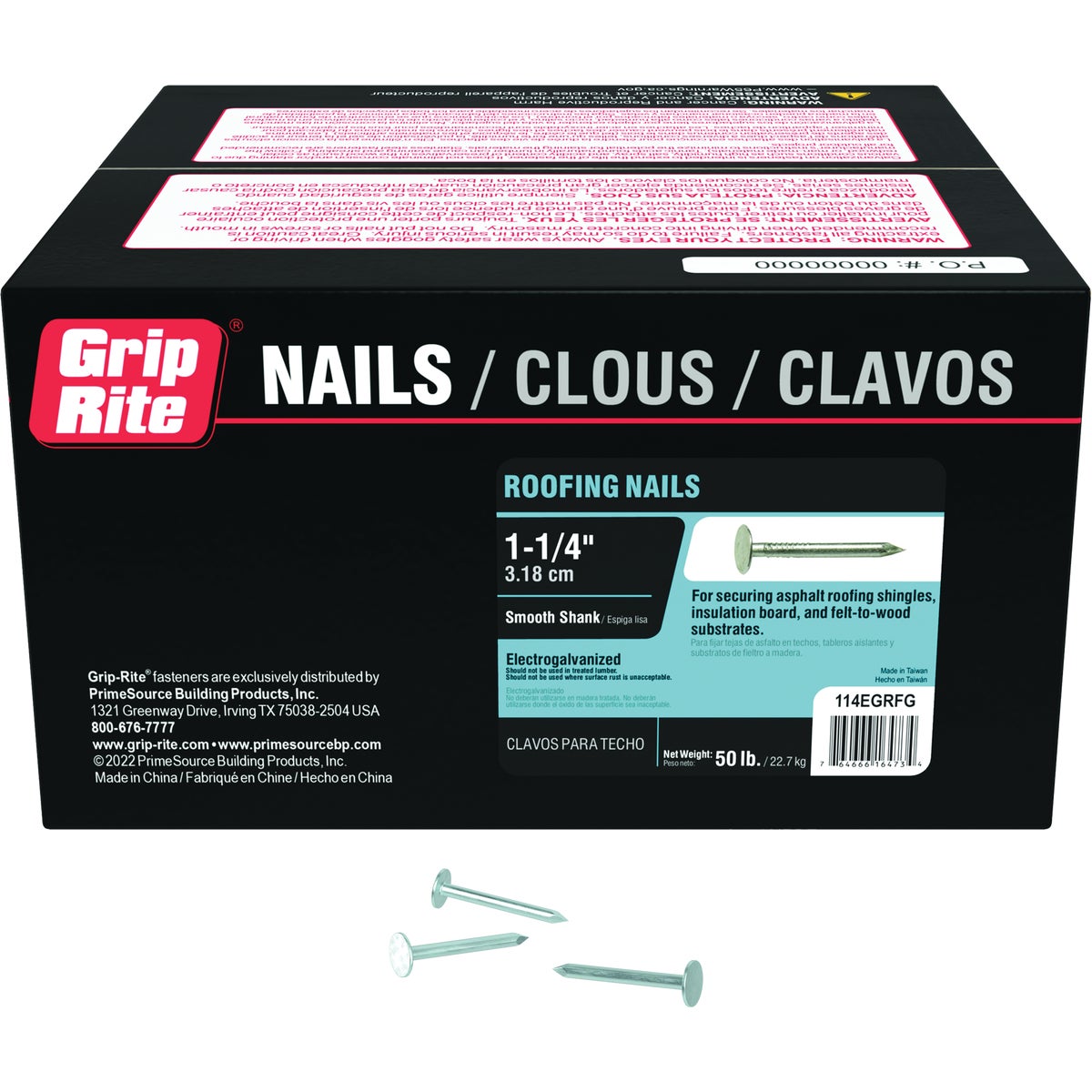 Grip-Rite 1-1/4 In. x 11 ga Smooth Shank Flat Head Electrogalvanized Roofing Nail (50 Lb.)
