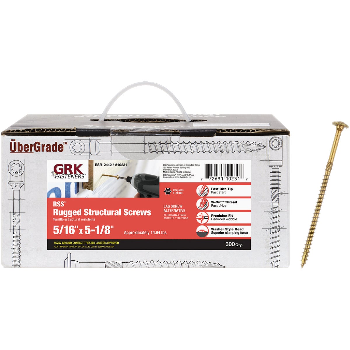 GRK RSS Rugged 5/16 In. x 5-1/8 In. Star Drive Washer-Head Structure Screw (300-Count)