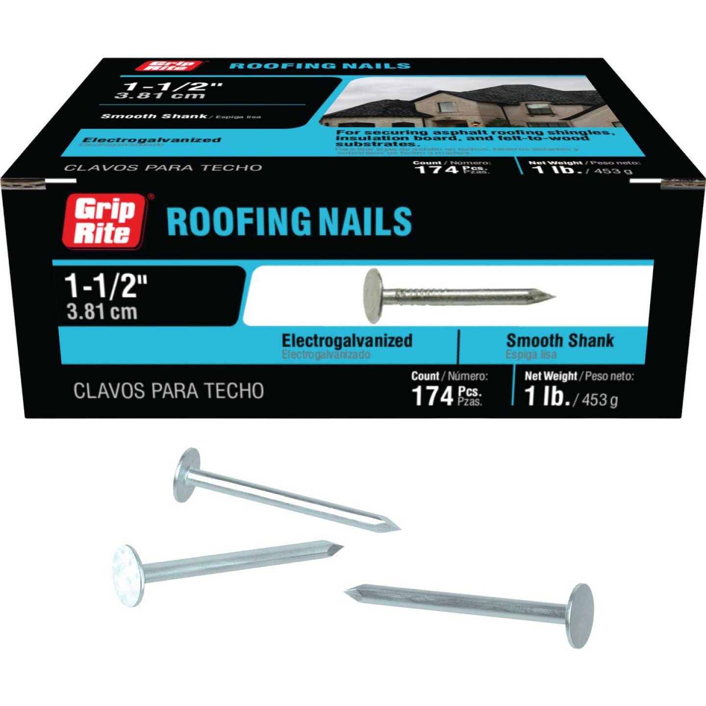 Grip-Rite 1-1/2 In. x 11 ga Electrogalvanized Roofing Nails (186-Count) Image 1
