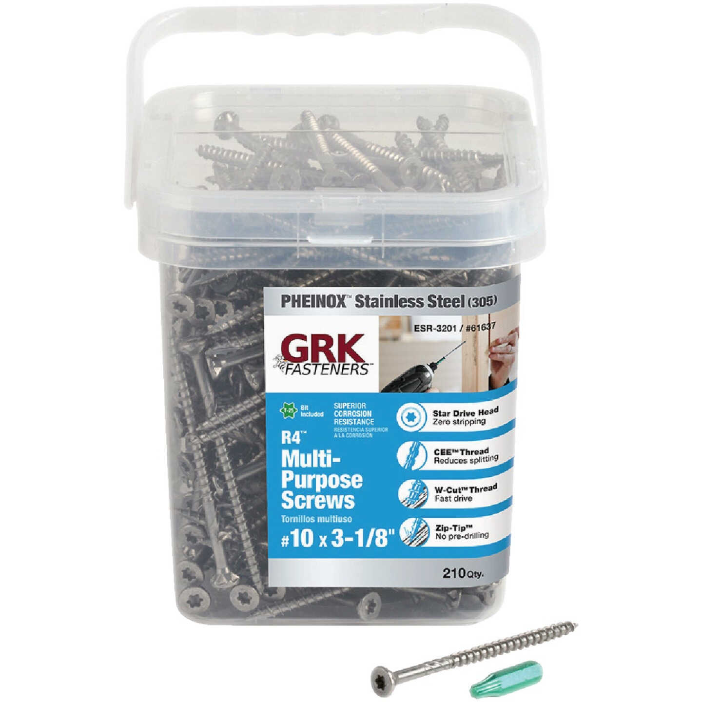 GRK R4 #10 x 3-1/8 In. Star Drive Stainless Steel Multi-Purpose Wood Screw (210-Count) Image 1