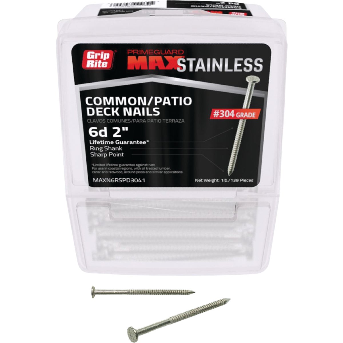 Grip-Rite 2 In. 6d x 11 ga Ring Shank #304 Stainless Steel Patio/Deck Nail (1 Lb.)