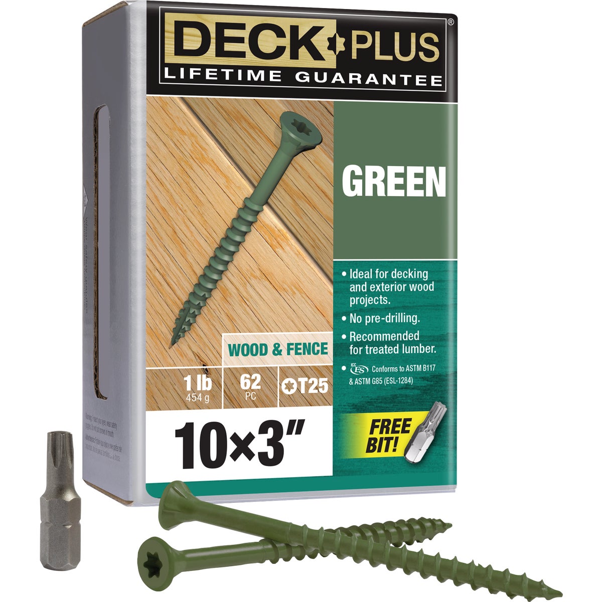 Hillman Deck Plus #10 x 3 In. Green Deck Screw (62-Count)