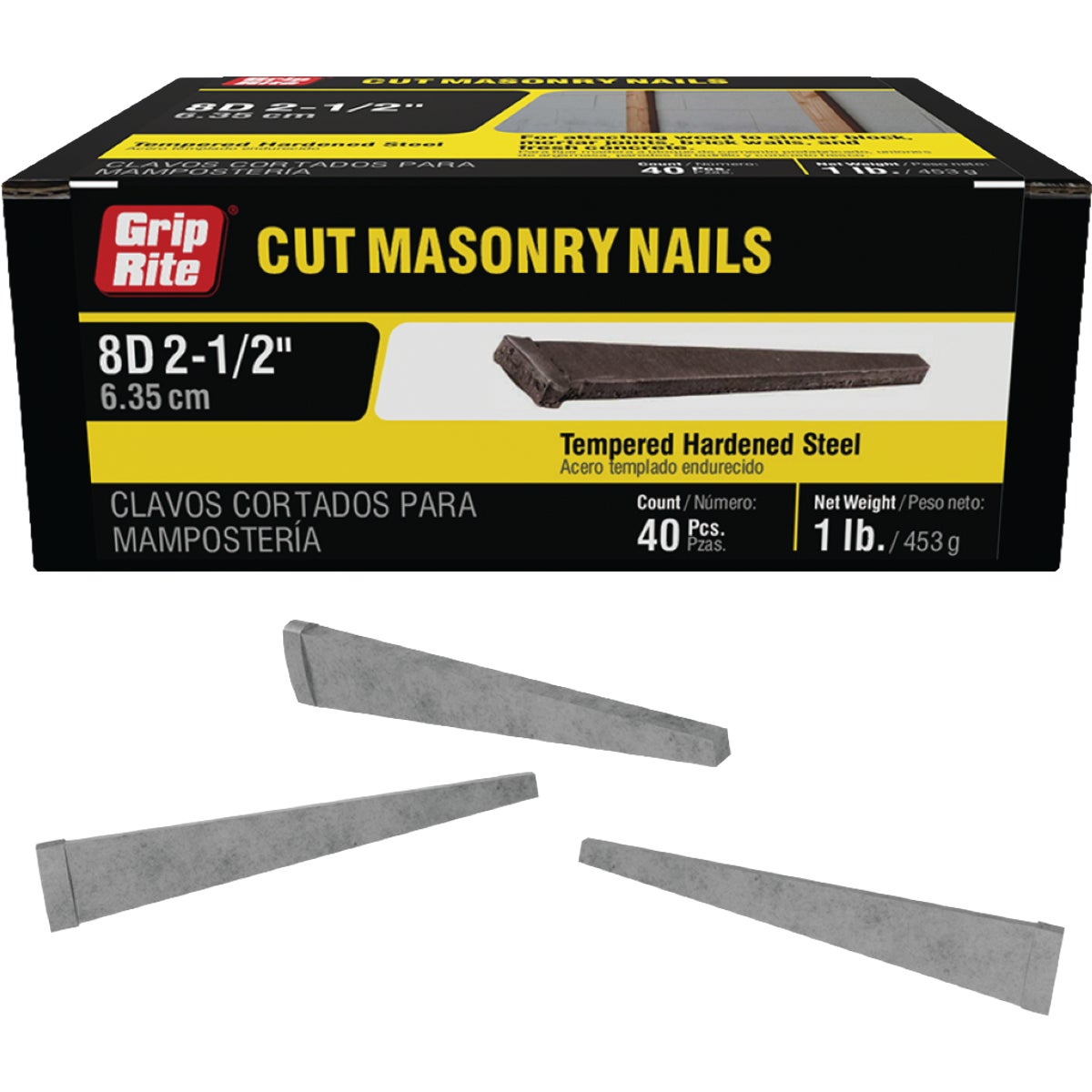Grip-Rite 2-1/2 In. 10d Tempered Hardened Tapered Shank Blunt Point Cut Masonry Nail (1 Lb.)