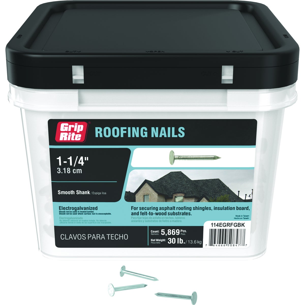 Grip-Rite 1-1/4 In. x 11 ga Smooth Shank Flat Head Electrogalvanized Roofing Nail (30 Lb.)