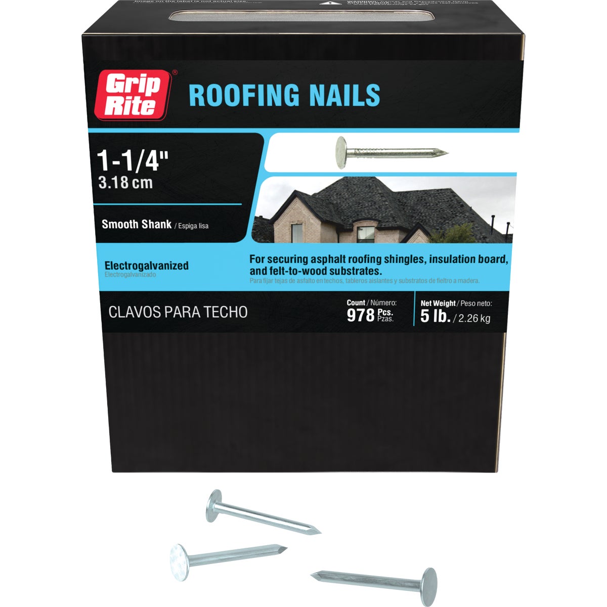 Grip-Rite 1-1/4 In. x 11 ga Electrogalvanized Roofing Nails (1090-Count) Image 1
