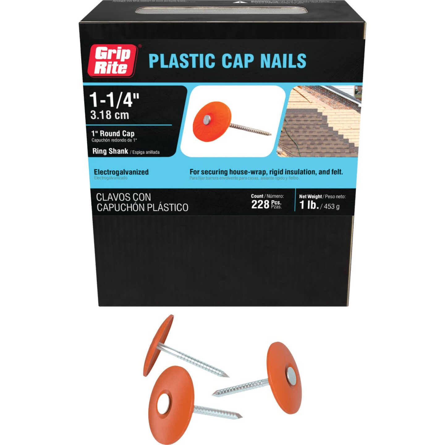 Grip-Rite 1-1/4 In. x 12 ga Electrogalvanized Cap Nails (200-Count) Image 1