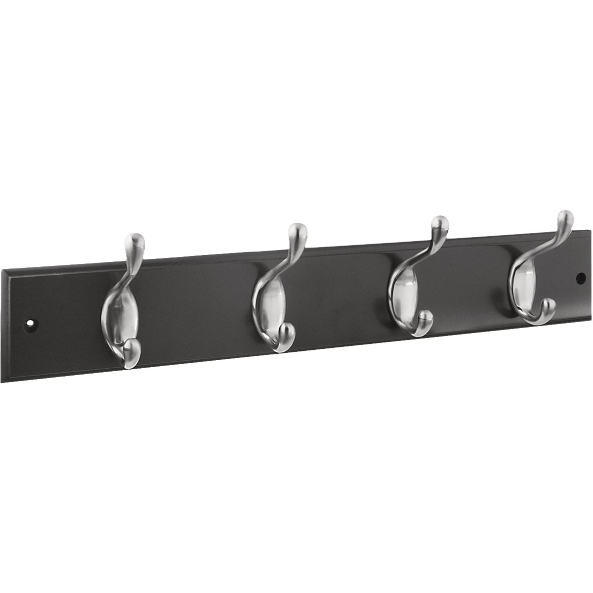 National Hardware 18 In. 4-Hook Satin Nickel/Black Hook Rail