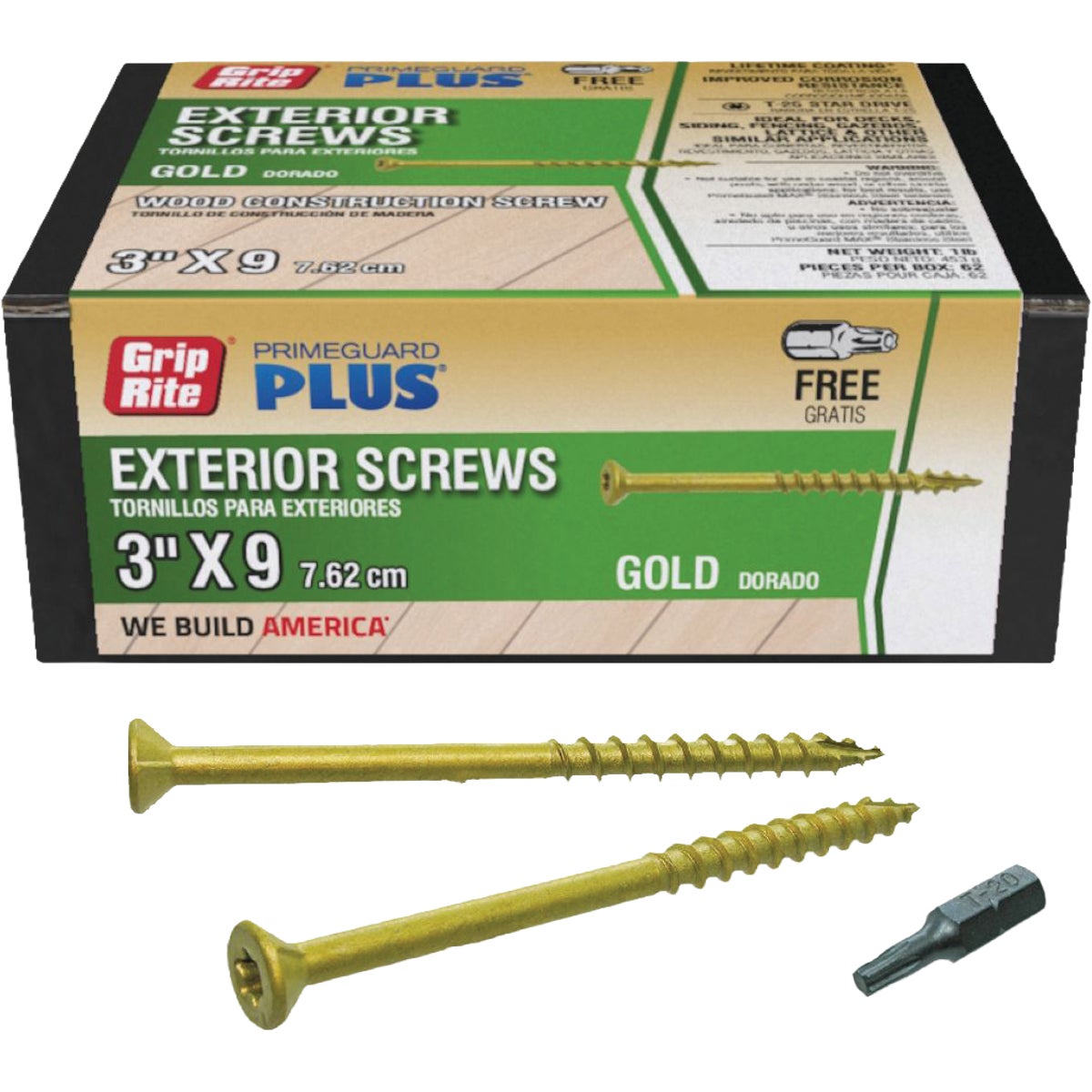 Grip-Rite PrimeGuard Plus 3 In. x 9 ga T-25 Star Drive Bugle Head Coarse Thread Type 17 Point Gold Exterior Construction Screw (1 Lb.)