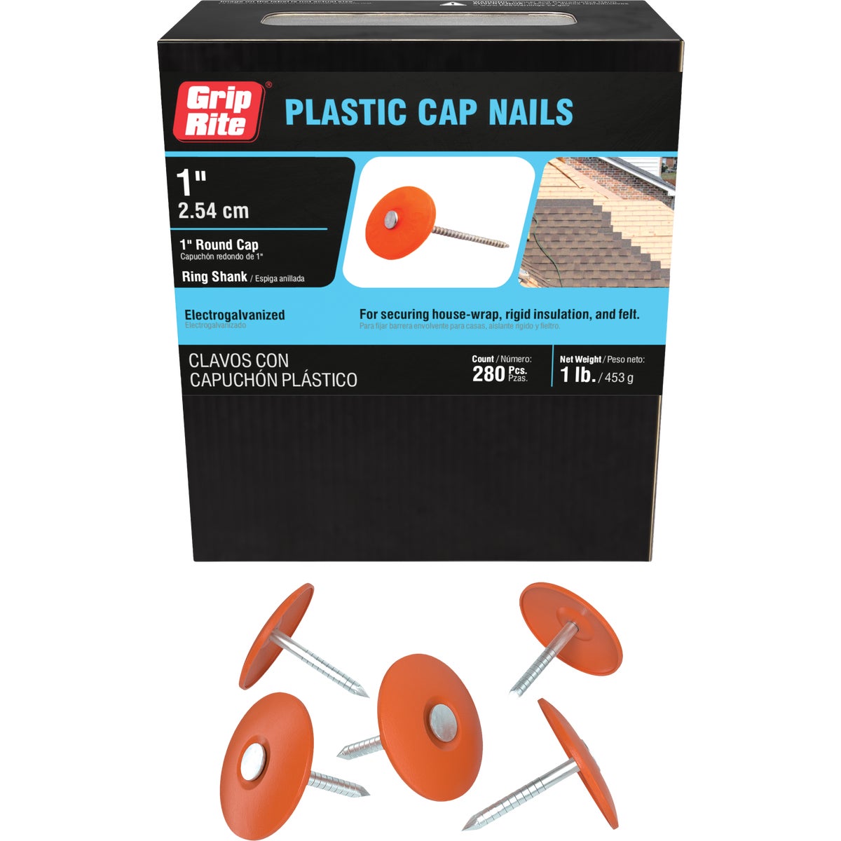 Grip-Rite 1 In. x 12 ga Electrogalvanized Cap Nails (200-Count)