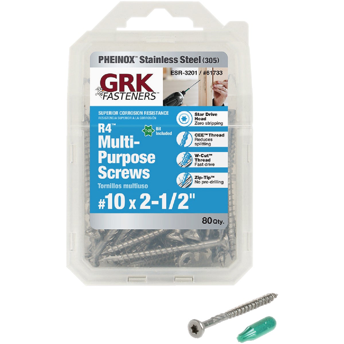 GRK R4 #10 x 2-1/2 In. Star Drive Stainless Steel Multi-Purpose Wood Screw (80-Count)