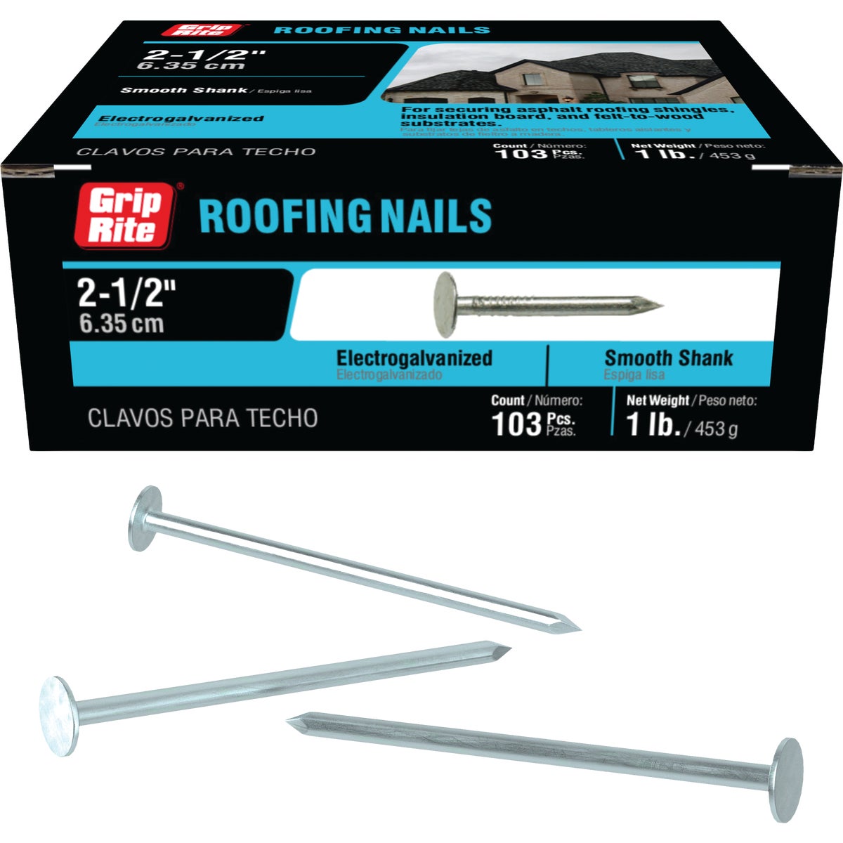 Grip-Rite 2-1/2 In. x 11 ga Electrogalvanized Roofing Nails (114-Count) Image 1