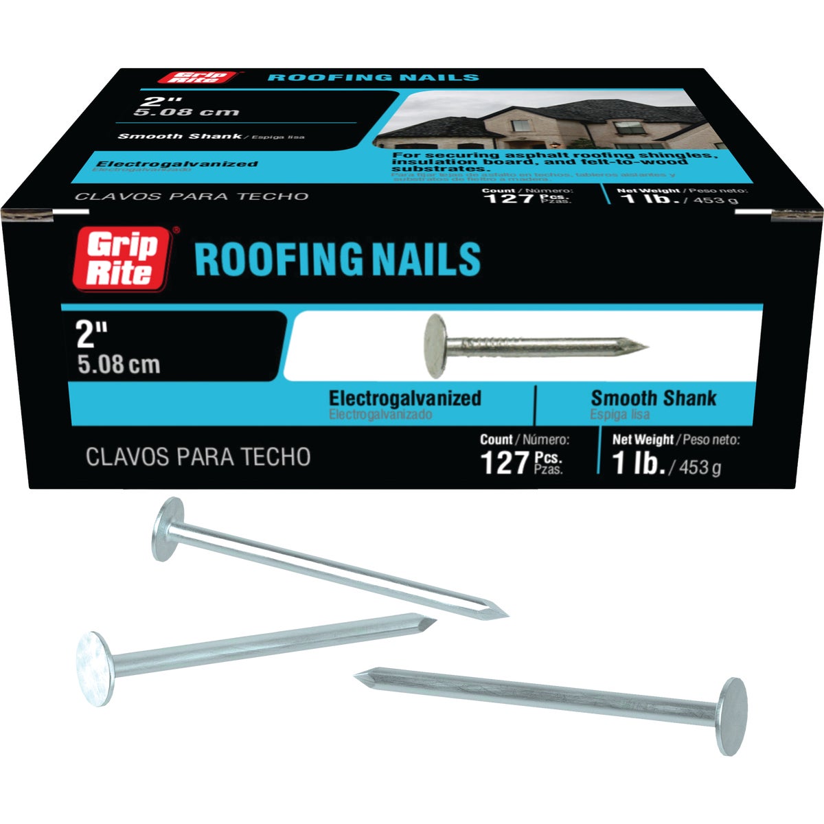 Grip-Rite 2 In. x 11 ga Electrogalvanized Roofing Nails (144-Count) Image 1